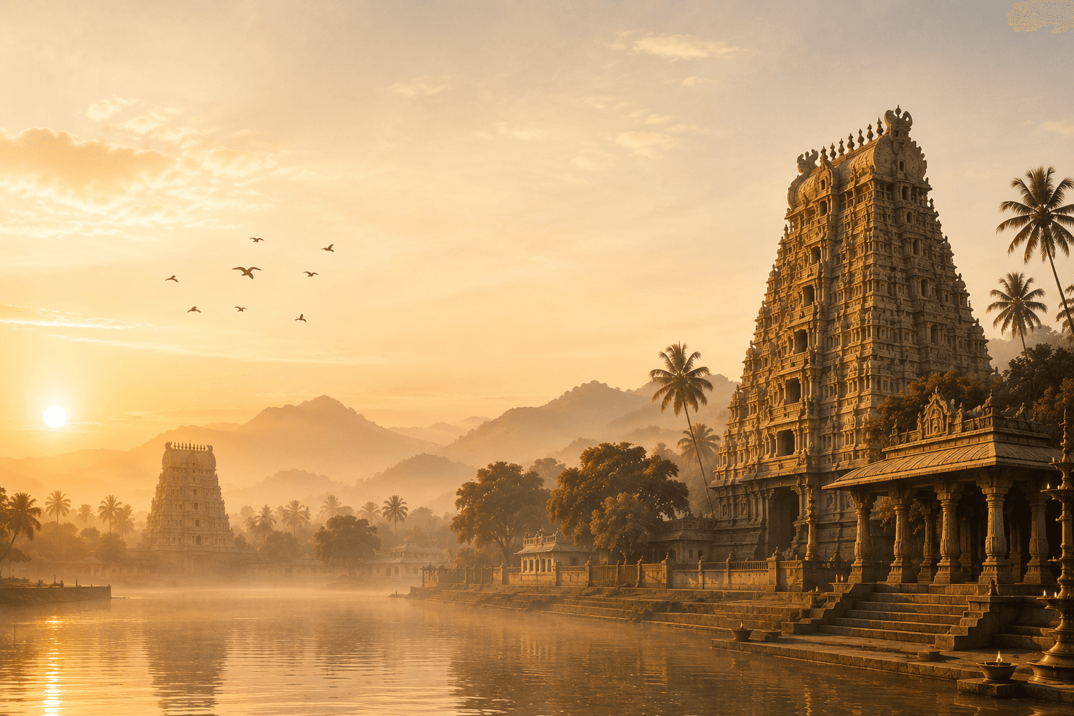 South Indian temple at sunrise