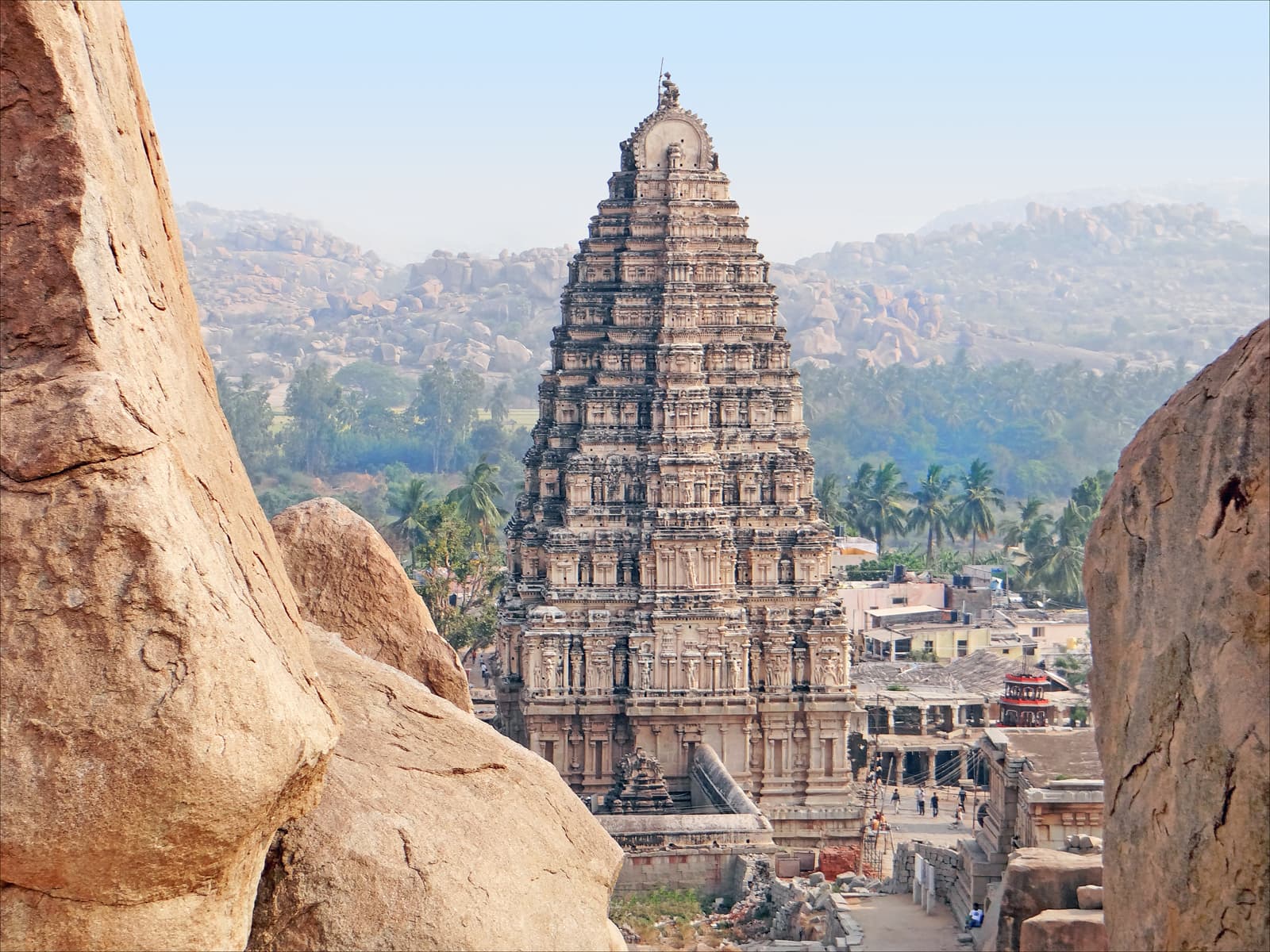 The towering stepped gopuram of Virupaksha Temple, Hampi
